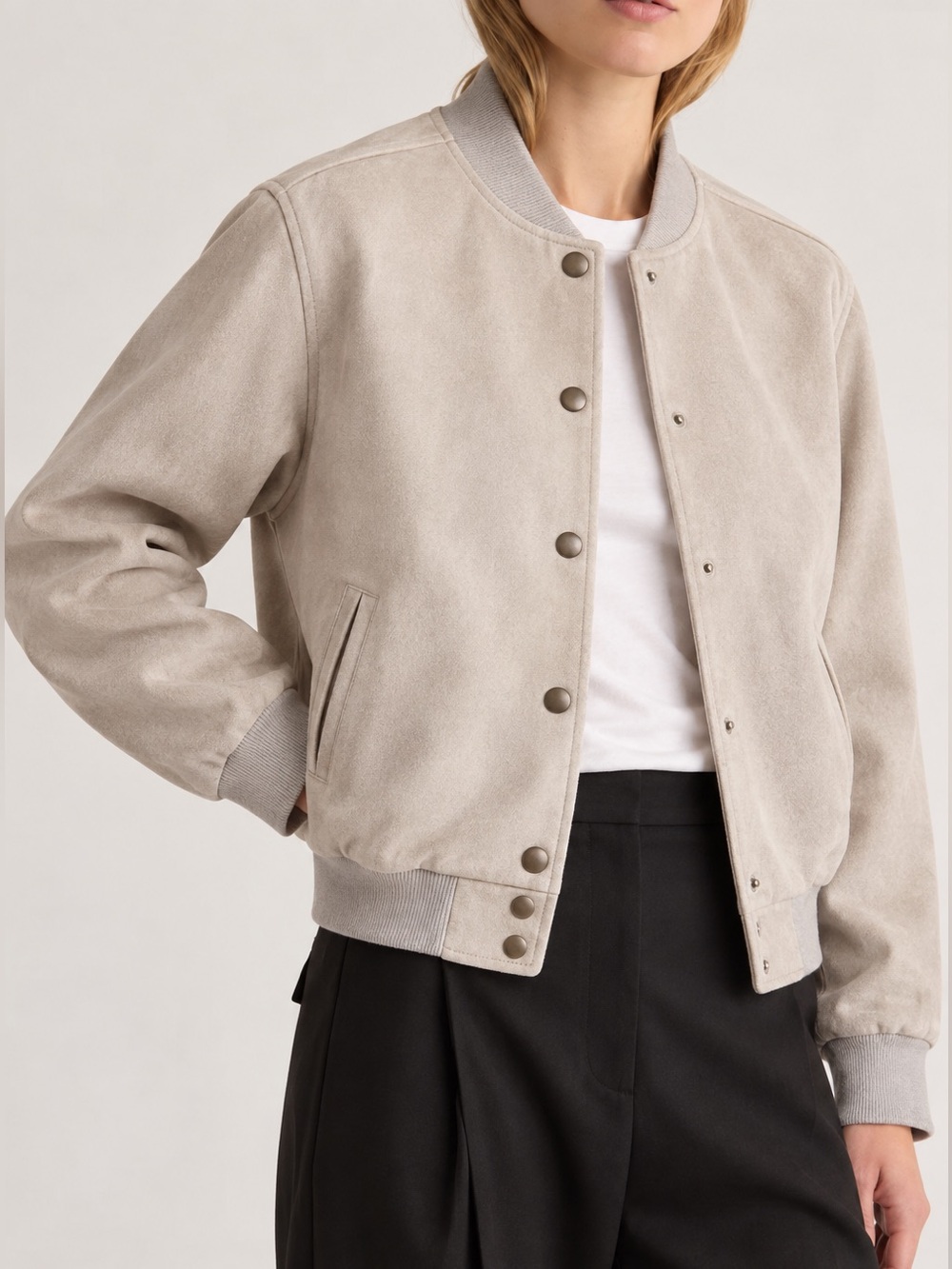 Modern Citizen - suede texture  Bomber Jacket in Light Taupe